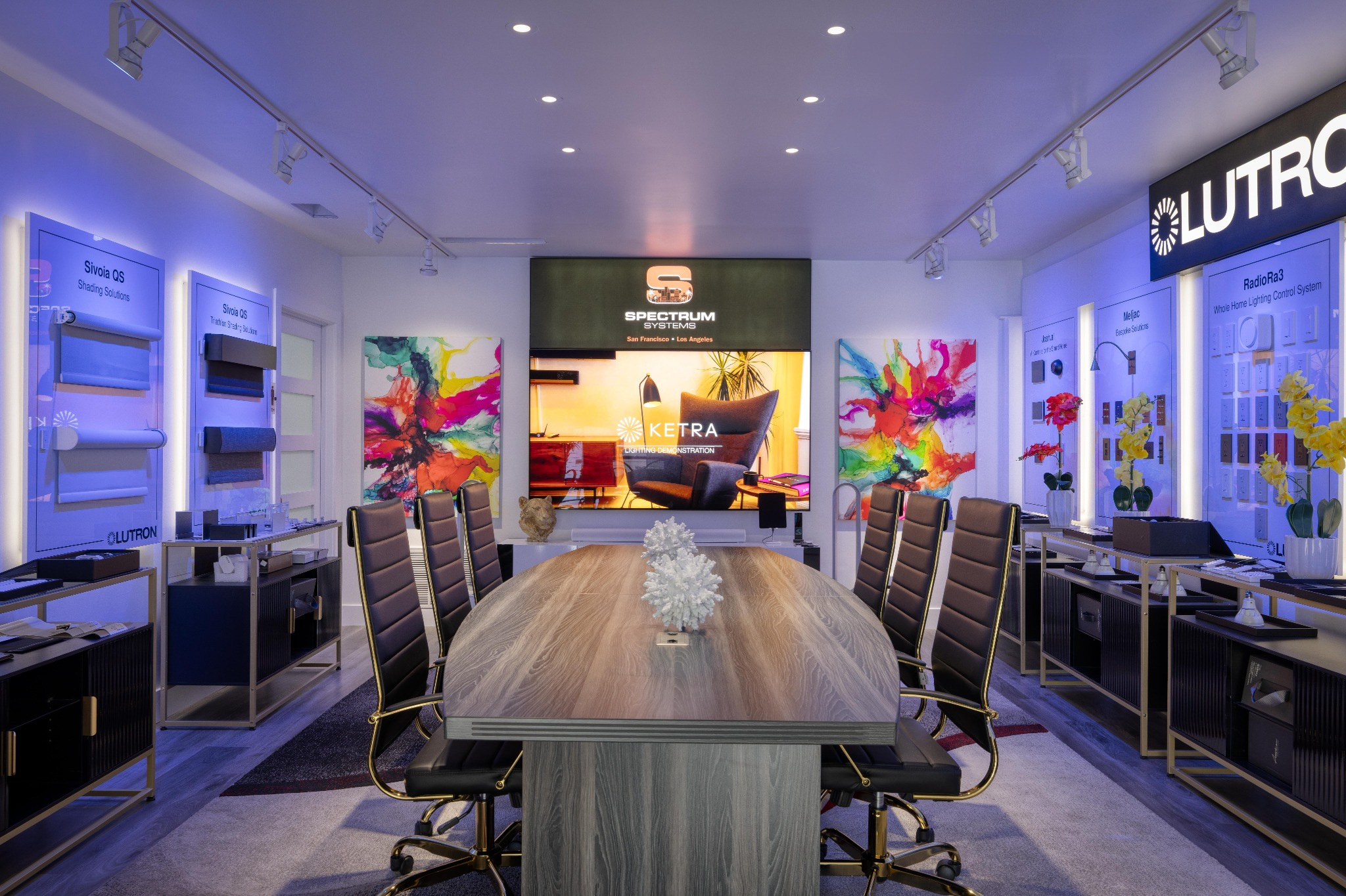 Spectrum Systems design showroom displaying Lutron lighting, Ketra, and automated shade solutions