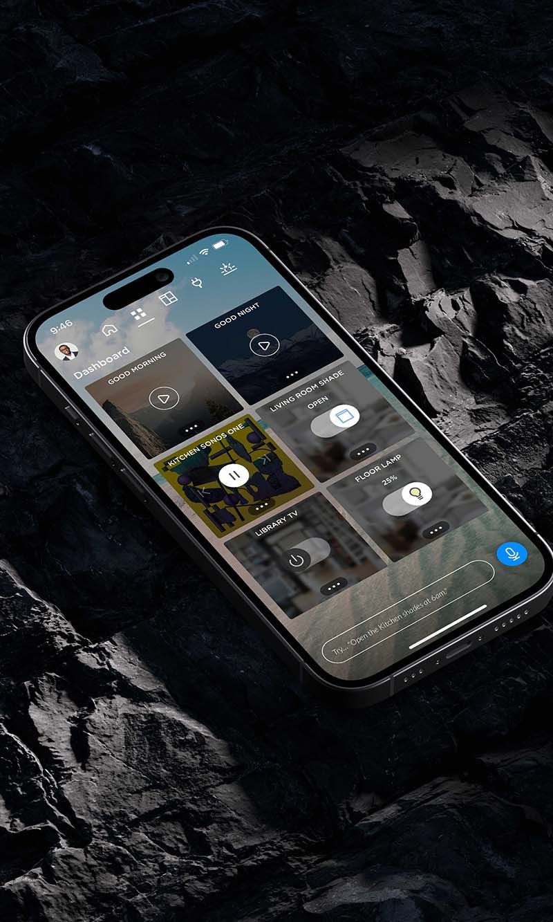 Josh AI interface on an iphone sitting on a black rock background